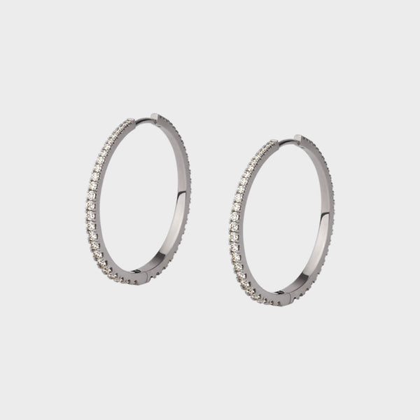 platinum and Pavé Diamond Tapered Hoops