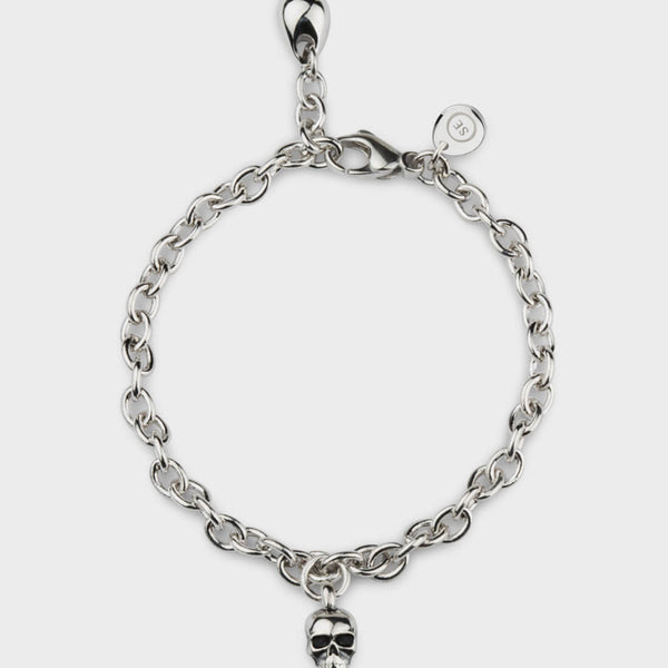 Skull Charm Bracelet / Silver / No Stones