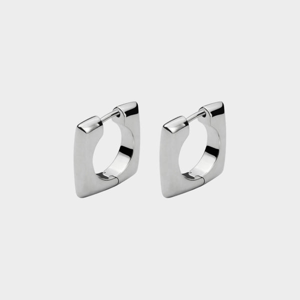3/4 profile of silver Soho Hoop Earrings