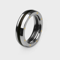 3/4 view of geo ellipse slim ring with thames wood