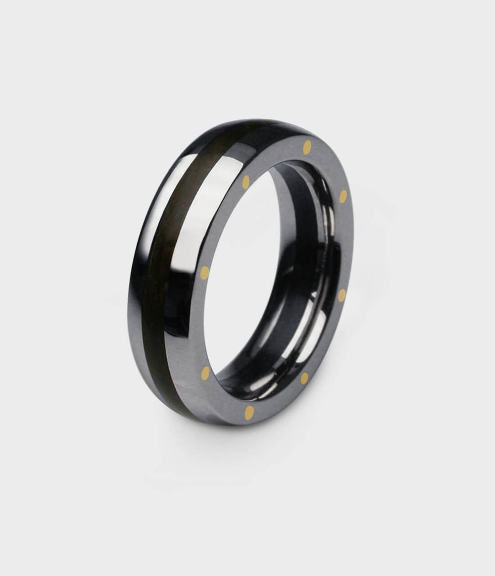 side view of a Thames Wood Geo Ellipse Slim Ring