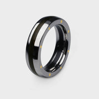 3/4 view of geo ellipse slim ring with thames wood