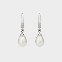 a pair of white freshwater and silver pearl drop earrings.