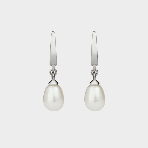 a pair of white freshwater and silver pearl drop earrings.