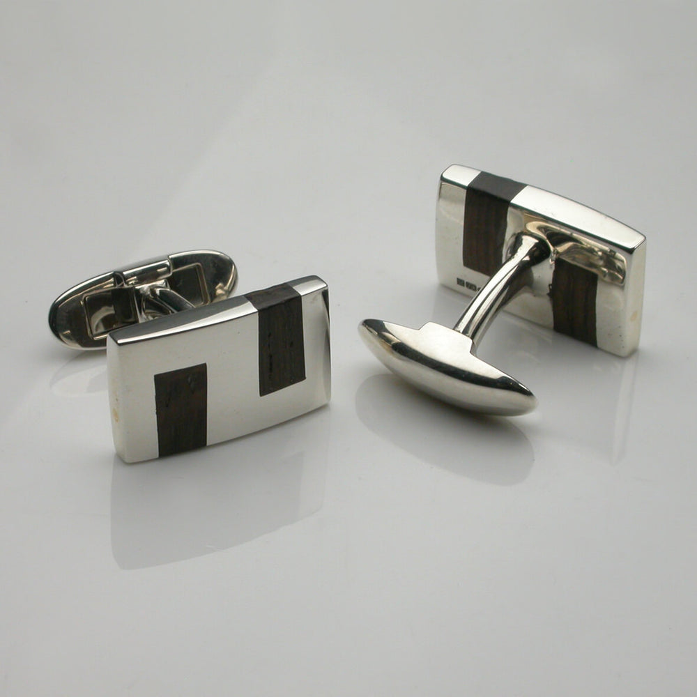 Thames Wood Tongue & Groove Cufflinks in Silver
