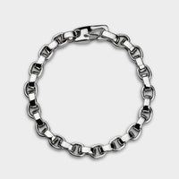 above profile of a silver heavy link bracelet.